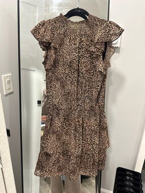 1. State Leopard Print Ruffle Mini Dress in Brown